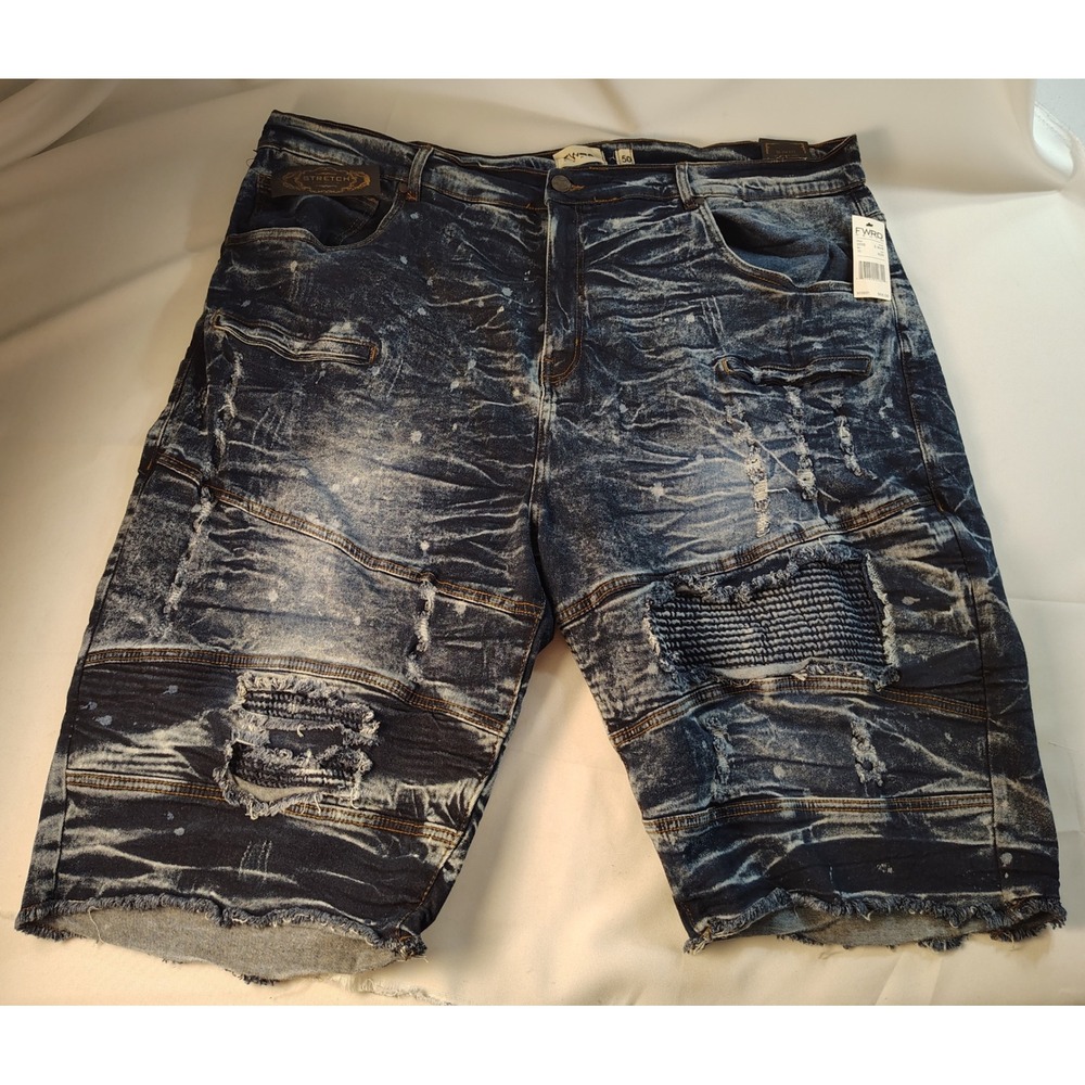 FWRD Denim Mens 50 Noir Slim Fit Jean Shorts Blue Acid Wash Splatter 22520X NWT